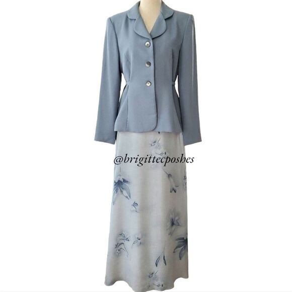 Vintage David Warren NY Blue Floral Maxi Skirt Set - Picture 13 of 15